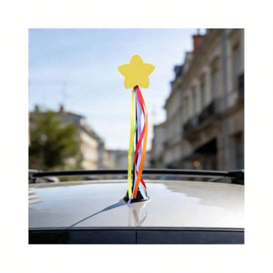 Star Car Antenna Topper Vehicle Roof Antenna Ball With Ribbon For Easy To Find In The Parking Lot Funny Automotive Toppers Exterior Decorations Universal For SUV Van Truck Yellow - 黃色的 - 查看 1