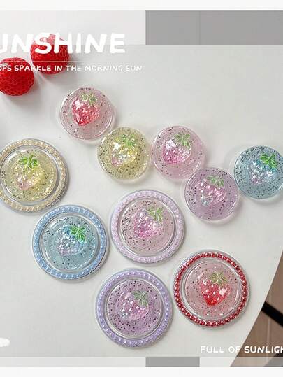 1pc Resin Glitter Strawberry Phone Grip Stand, Cute Minimalist Slouchy Desktop Phone Holder Suitable For All Phones