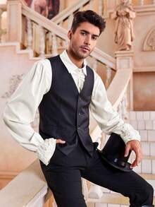 Runcati Men's Pirate Shirt Ruffle Medieval Victorian Renaissance Poet Shirt Steampunk Gothic Vampire Costume Tops For Halloween Cosplay Party - 白色 - 查看 2