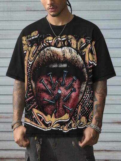 男士休闲舒适印花圆领短袖T恤，夏季