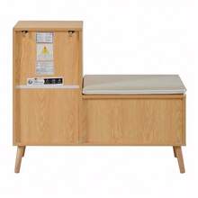 Meuble à chaussures, banc d'entrée en rotin avec rangement pour chaussures et coussin d'assise – Banc d'entrée multifonctionnel avec tiroirs et compartiments ouverts, une porte de placard - Couleur naturelle - Voir 7