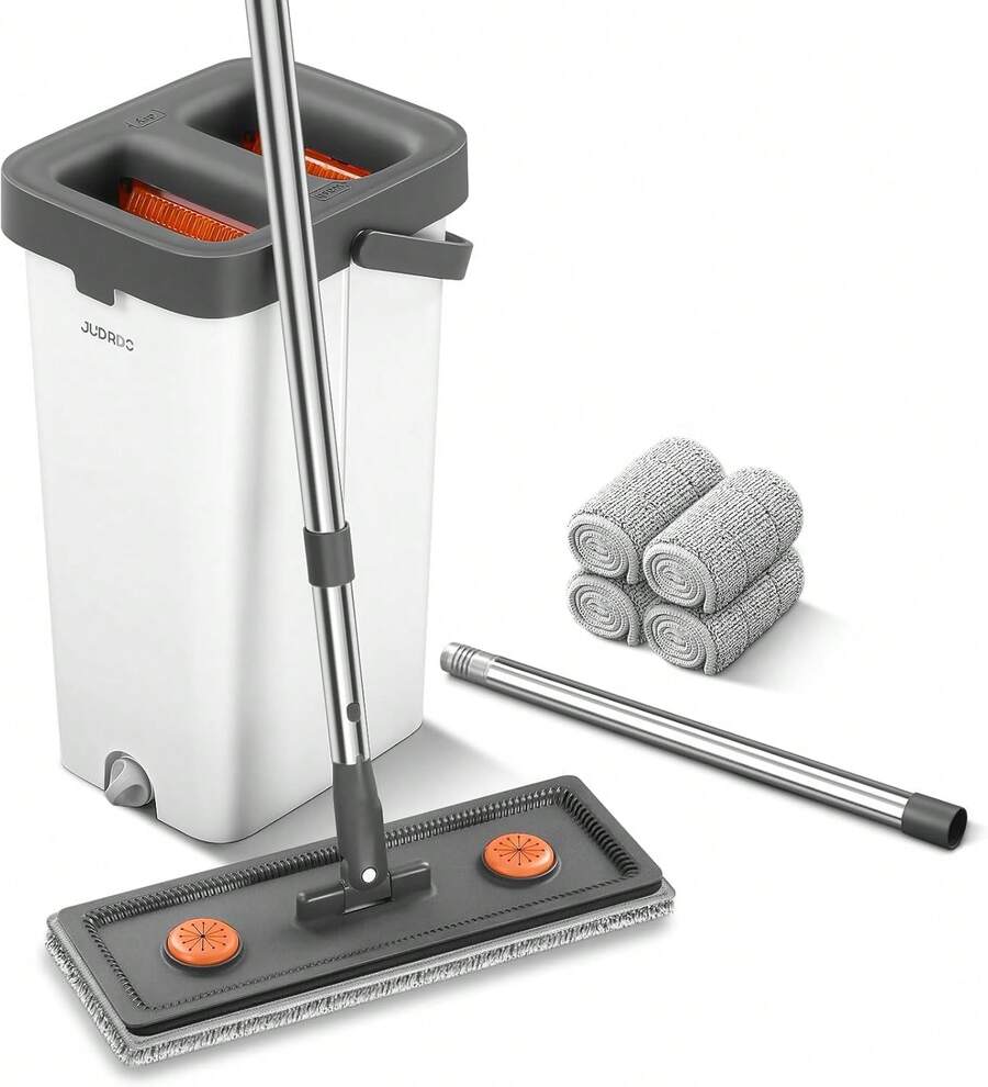 2026 Hot Spring Summer Mop And Bucket With Wringer Set For Home, 61" Long Handle Flat Mop And Bucket Cleaning System, Wet Dry Floor Mop & Window Wall Cleaner With 4 Washable Reusable Microfiber Pads, Multi-Surface Cleaner For Hardwood, Laminate, Tile, Vinyl, Kitchen, Office, Household Cleaning Tool, Perfect For Daily Use, Birthday Party, Holiday Cleaning & Ideal Festival Birthday Gift For Family, Friends, Homeowners - Bộ lau nhà bằng sợi microfiber 61 inch kèm xô và 4 miếng lau. - Xem 1