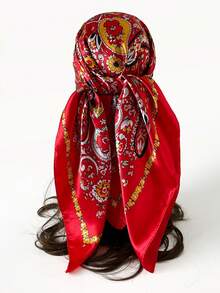 1pc Fashion Headscarf, Hiphop Style Paisley Print 90cm Faux Silk Scarf - Multicolor - View 4