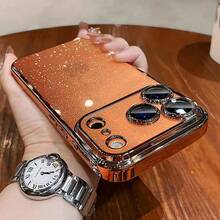 Luxury Sequin Electroplated PC Transparent Phone Case, Suitable For IPhone 17 Pro Max 16 15 14 13 12 11 Pro Max, Shockproof Hard Back Cover - Orange - View 7
