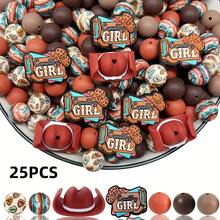 25pcs Western Cowgirl Style Silicone Beads, Including Cool Girl, Boot Shaped Designs, Colorful Silicone Beads, Decorative Beads, Loose Silicone Beads, For Crafts, Pen Decorations - Retro Denim Series - View 12