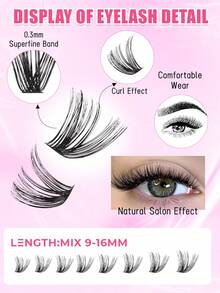 MEM 640pcs Eyelash Extension Kit, DIY Eyelash Extension Set, D-Curl Individual Eyelash Cluster Kit With Adhesive, Sealant And Eyelash Curler Tool, Suitable For Daily Use, Beginner Friendly, Great For Weddings, Dates, Parties, Holidays, Perfect For Christmas/Halloween/Gift Eyelash Set - màu đen - Xem 5