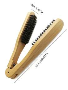 Double Sided Bristle Hair Brush, Anti-Static V-Shaped Straightening Brush With Wooden Handle, Professional Salon Styling Tool For Smooth & Shiny Hairstyles - Apricot - View 6