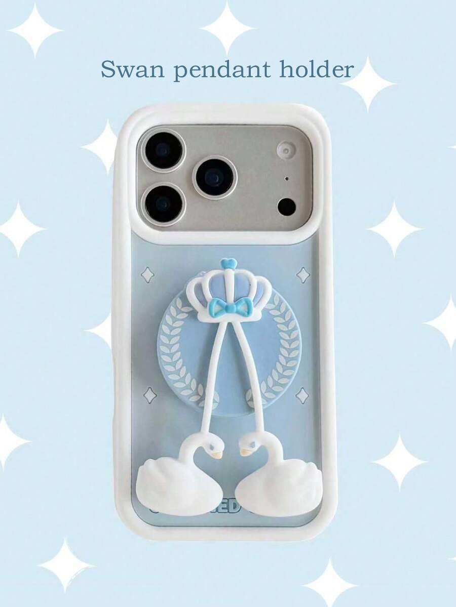 Bow-Knot Cartoon Swan Silicone Phone Case With Kickstand & Pendant, Suitable For IPhone 17/17 Pro Max/16/15/14/13 - Baby Blue - View 1