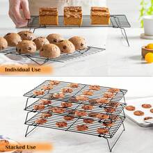 1/3 Tier Stackable Cooling Rack, For Batch Cooling Cookies, Pizza, Cakes - 16 X 10 Inch (Approx. 40cm X 25cm) Baking Rack, Cooling Rack - Heavy Duty Cooling Rack For Cooking, Baking And Dishwasher Baking Supplies - Black - Black - View 4