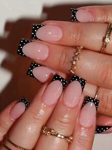 24 Stücke kurze quadratische minimalistische schwarze Polka Dot Nagel-Sticker, Set beinhaltet: 1 Gel-Nagellack und 1 Nagelfeile, geeignet für Frauen und Mädchen für den täglichen Gebrauch und Partys, Nagel-Accessoires - Verschiedenfarbig - Übersicht 7