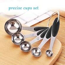 Juego de tazas y cucharas medidoras Yosoo 5 tazas y 5 cucharas de acero inoxidable plateado con mango de silicona y juntas tóricas fácil almacenamiento y limpieza - Acero inoxidable - Ver 6