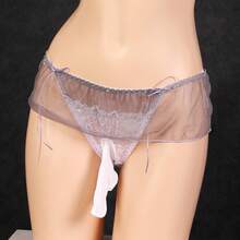 Men's Lace Thong Underwear Sheer Mesh G-String Low-Rise Erotic Shorts Cosplay Crossdresser - 粉色 - 查看 8