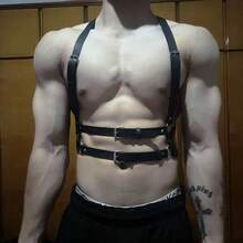 1件朋克哥特几何图案PU皮革吊带，男士节日服装礼物 - 黑色 - 查看 2