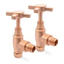 Traditional Radiator Towel Rail Valves Angled Brushed Copper Designer (Pair) - one-size - View 1