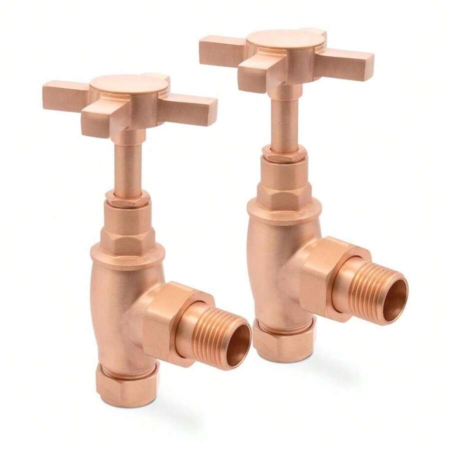 Traditional Radiator Towel Rail Valves Angled Brushed Copper Designer (Pair) - one-size - View 1