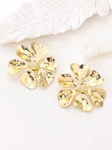 优雅金色花朵耳环，显瘦脸，适合日常佩戴 - 金色 - 查看 5