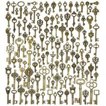 125 PCS Vintage Skeleton Key Set Charms JIALEEY Mixed Antique Style Bronze Brass For Pendant DIY Jewelry Making Wedding Party Favors - 如圖所示 - 查看 7