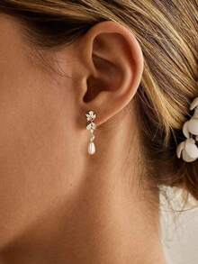 Women's Pearl Earrings Elegant Women's Gold Earrings 14K Gold/Silver Plated Cubic Zirconia Pendant Earrings Clip-On Pendant Pearl Minimalist Everyday Jewelry Gift - 垂墜的 - 查看 8