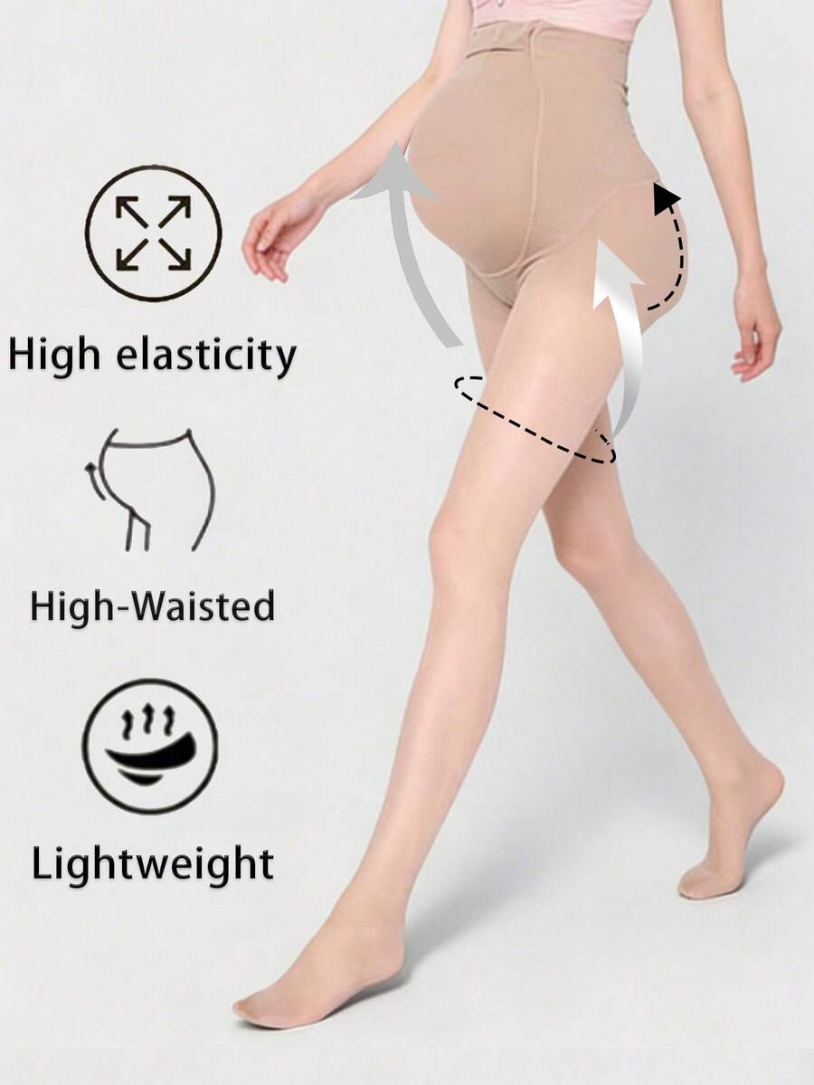 1 Pc Nude Maternity High Waist Tights, Soft Stretch No Tightness Comfort Pants For Pregnant Moms, Minimalist Pregnancy Outfit Basics - Multicolor - View 1