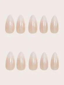 Set de 24 pegatinas de uñas con forma de almendra: uñas postizas francesas de unicolor y degradado con acabado brillante, perfectas para uso diario por mujeres y niñas - Rosa Pálido - Ver 2