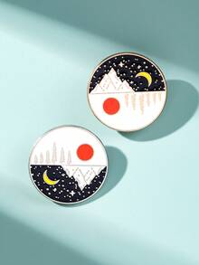 1/2pcs Day & Night Mountain Landscape Enamel Brooch, Creative Outfit Accessory, Artistic Gift Lapel Pin - Multicolor - View 9
