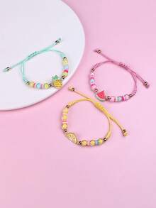 3pcs/Set Kids Cute Dopamine Macaron Color Fruit Bracelet Set, Suitable For Daily Wear, Gifts, Holidays, Summer Beach Style - Multicolor - View 3