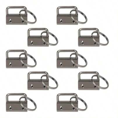 10 PCS Keychain Wristlet Hardware Set 1 Inch Key Fob With Rings For DIY Bag Webbing Lanyard Wrist Strap Making Supplies Black