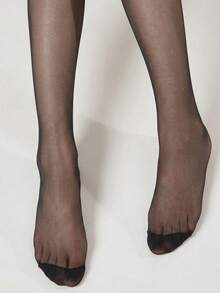 5pairs Women's Black Semi-Transparent Mid-Calf Nylon Stockings, Fashionable And Versatile For Daily Wear, Cozy Socks - Black - View 5