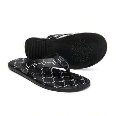 Men's Printed Flip Flops, Beach Style H-Pattern Thong Sandals, Comfortable For Beach, Casual Commute, Versatile