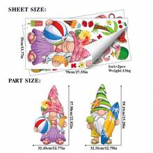 1 Set Of 2 Large Summer Theme Beach Gnome Window Clings, Includes Coconut Tree, Pineapple, Watermelon, Surfboard, Beach Ball Patterns, Removable Static Cling For Bedroom, Living Room, Balcony And Display Window Decoration - Surf - View 6