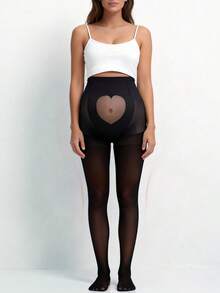 1件/2件装 女士及孕妇爱心图案连裤袜 - 黑色 - 查看 5