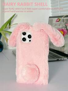 Funda de teléfono de peluche con orejas de conejo, funda de teléfono de peluche adecuada para iPhone 16 Pro Max, S25U, MOTO - rosa puro - Ver 5