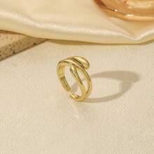 Hegaze 1枚极简主义镂空线条设计可调节合金戒指 - 金黃色 - 查看 2