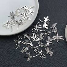 16/22/52件装畅销合金动物蜻蜓蝴蝶系列吊坠饰品，适用于DIY手工手链项链耳环首饰配件 - 復古銀色 - 查看 10