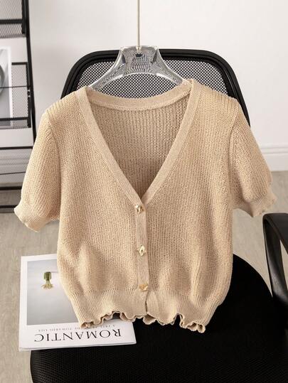 Women's Casual Vacation Beach Front Button Short Sleeve Cardigan Spring