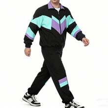 2pcs Set (Top + Pants) 80s Disco Sports Jacket And Pants, Retro Jogging Suit, 80s Theme Party - Black - View 8