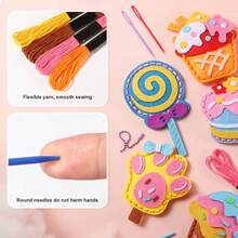 Set de 6 piezas de kit de manualidades de costura de postres y pasteles para niños, paquete de materiales de fieltro para hacer monederos y colgantes, regalo de cumpleaños para niñas, manualidades DIY para mejores amigas, interesante para principiantes, fácil de aprender, materiales textiles mixtos - Multicolor - Ver 11