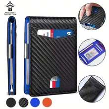Rfid Carbon Fiber Luxury Men Wallets Money Bag Slim Thin Man Card Holder Wallet For Men Small Short Purse Male Vallet BillfoldLarge Capacity Multi-Card Slots,Business Casual Style,Birthday Gift,Graduation Gift,Father's Day Gift - 碳藍 - 查看 2