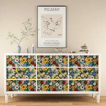 1卷可爱彩色植物花卉壁纸，时尚印花少女主题壁纸，精致室内装饰膜，适用于房间橱柜的翻新装饰壁纸，各种房间厨房墙面装饰壁纸，易于安装和移除，手工工艺膜 - 花卉 - 查看 4