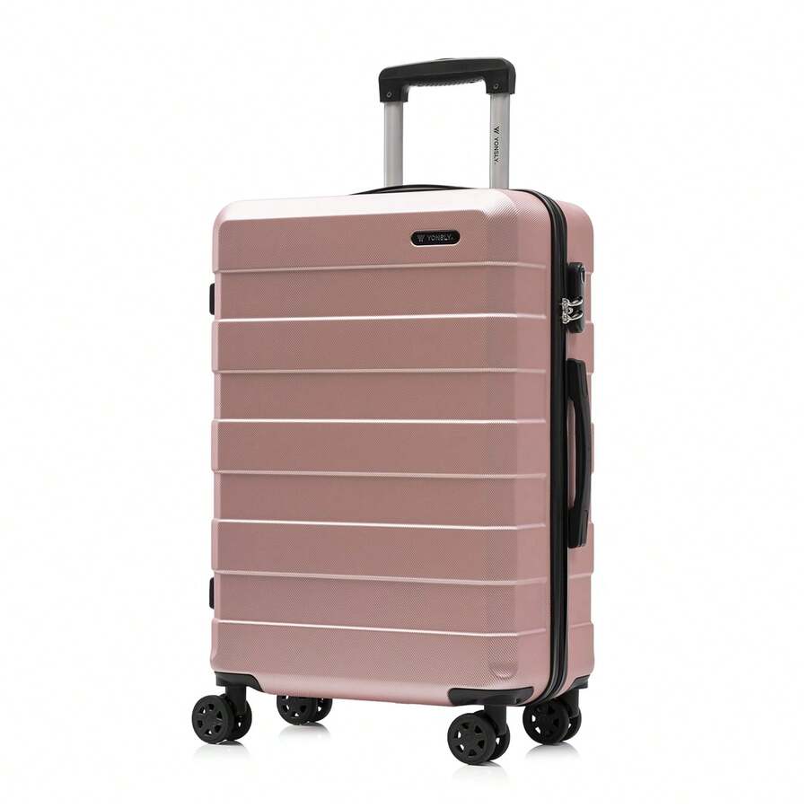 YONSLY Suitcase 16/20/24/28 Inches With 4 Wheels 360° Combination Lock Double Maintenance Zipper Mesh Pocket Soft Rubber Handle Trolley Suitcase - 玫瑰金 - 查看 1
