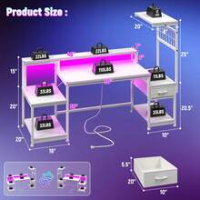 EnHomee 55"Gaming Desk With LED Lights & Outlets Computer Desk With Monitor Stand, Drawers & Storage Shelves, Printer Space For Game Room Home Office Bedroom - Xem 3