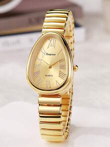 1Pc Elegant Classic Snake Spring Strap Wrist Watch Fashion Metal Texture Accurate Time Daily Commute Date Wear Business Work Versatile Light Luxury Ladies Watch - Roman Numeral Scale - View 11