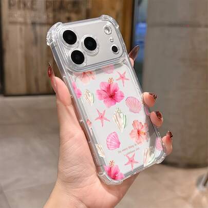 1pc Creative Pink Ocean Shell Transparent Corner Anti-Drop High Screen Design Phone Case Compatible With Apple 17 Pro Max/ 9 Pro XL/ Smart 8/ Hot 40i/Spark 20/Spark 20C/Spark Go 2024/ Moto G84/Honor X9b/GalaxyS26 S25 S24Ultra S24Plus S24FE S23 S22 S21 S20 A73 A72 A70 A55 A54 A53 A52 A50 A30 A42 A35 A34 A33 A25 A24 A20 A30 A15 A17