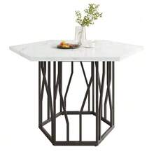 Dining Table And Chair Set (5-Piece Set), Modern Hexagonal Marble Dining Table + 4 Velvet Dining Chairs To Create A Warm And Modern Restaurant - Grey - View 7