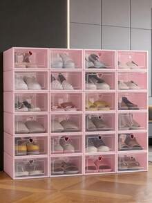 6/12pcs Transparent Stackable Shoe Boxes Foldable Plastic Storage Containers For High Heels Sneakers Boots All Types Of Shoes Space Saving Organizer Entryway Bedroom Dorm Office Closet Shoe Rack Set Clear Display Dust Proof Protection - View 2