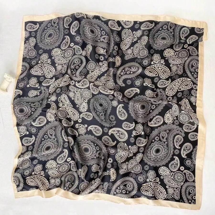 Women's Large Square Satin Scarf 90x90 Chic Polyester Printed - Paisley - View 1