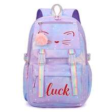 Ba lô hình mặt mèo dễ thương - Ba lô dung tích lớn với dây đeo vai có thể điều chỉnh, khóa kéo nhẹ, in hình Stitch và thiên thần, quà tặng sinh nhật hoặc quà tựu trường, ba lô thường ngày, thiết kế vui nhộn, bền chắc, phù hợp cho thanh thiếu niên, đồ dùng học tập thiết yếu cho năm học mới. - Nhiều màu - Xem 11