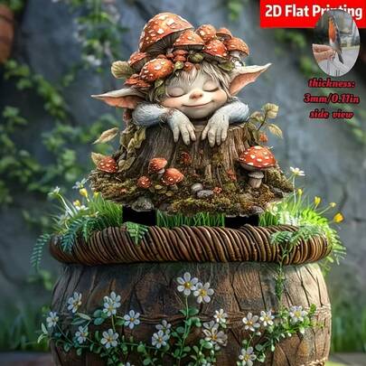1 pieza Estaca de decoración de estilo bohemio para el jardín, estaca de decoración de duende de seta, decoración de verano para jardín, patio, granja, decoración exterior, regalo festivo, decoración del hogar, decoración de bonsái, decoración de escritorio (impresión plana 2D)