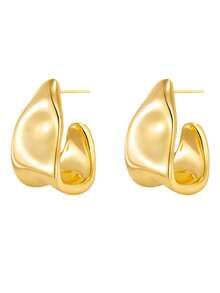 1 Pair Liquid Gold Teardrop Earrings, Women's Organic Sculptural Dangling Earrings, Modern Lava Metal Design Suitable For Daily And Party Wear - Hypoallergenic And Lightweight - Gold - View 5