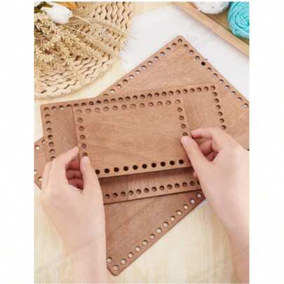 3 PiecesSet Wooden Crochet Basket Bases, Rectangular Knitting Bag Tools With Pre-Drilled Holes For DIY Handbag Crafting, Natural Wood Material - Essential Accessory For Crochet And Knitting Projects